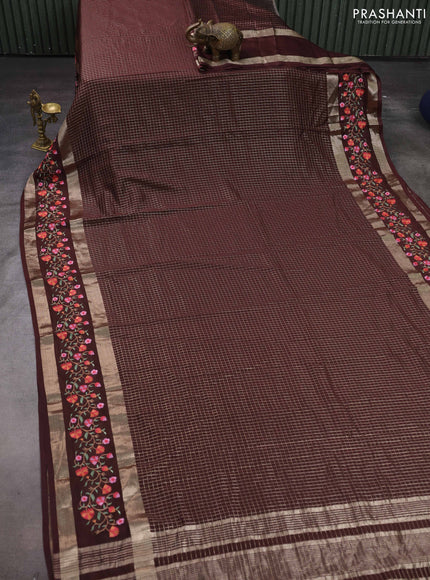 Coffee Brown Semi Chanderi - Embroidery