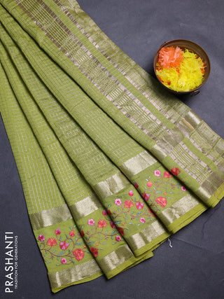 Lime Green Semi Chanderi - Embroidery