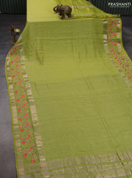 Lime Green Semi Chanderi - Embroidery