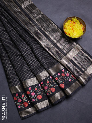 Black Semi Chanderi - Embroidery