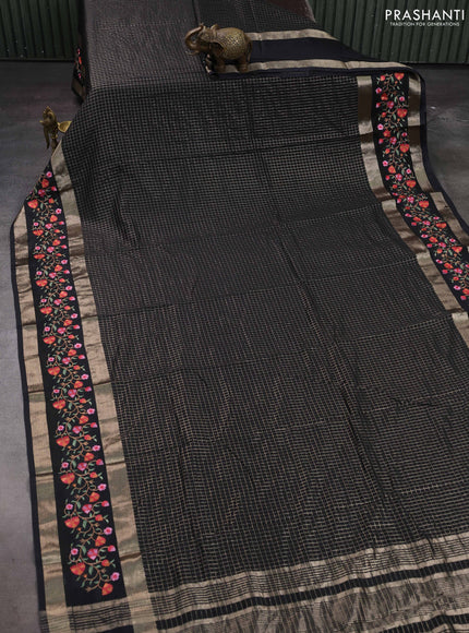 Black Semi Chanderi - Embroidery