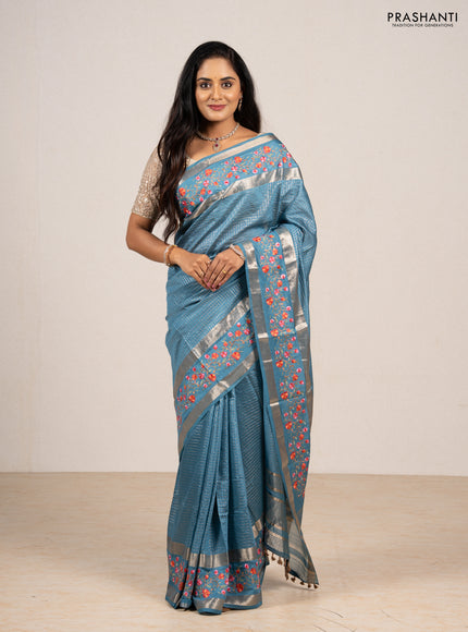 Blue Semi Chanderi - Embroidery