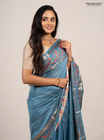 Blue Semi Chanderi - Embroidery
