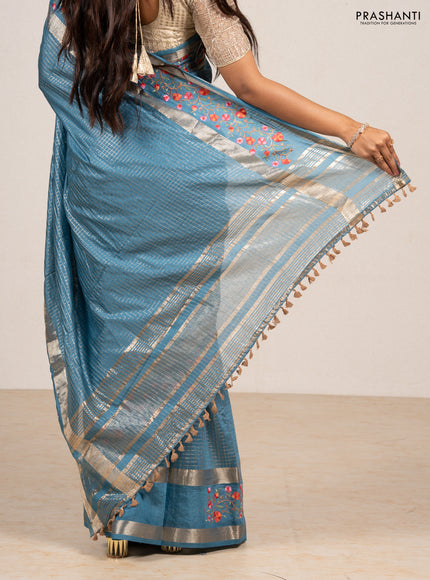 Blue Semi Chanderi - Embroidery