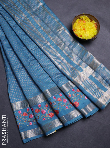 Blue Semi Chanderi - Embroidery