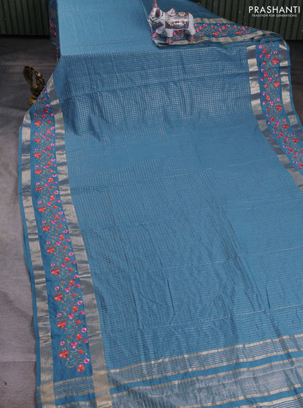 Blue Semi Chanderi - Embroidery
