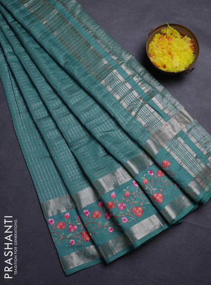Teal Green Semi Chanderi - Embroidery