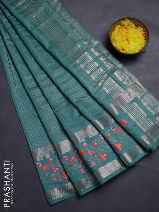 Teal Green Semi Chanderi - Embroidery