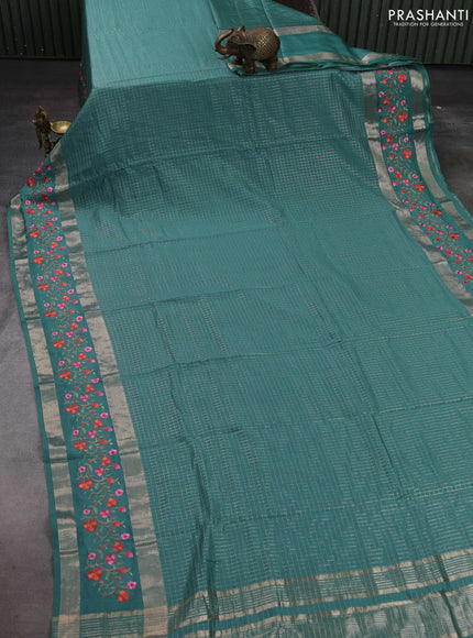Teal Green Semi Chanderi - Embroidery