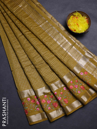 Mustard Green Semi Chanderi - Embroidery