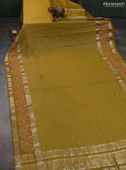 Mustard Green Semi Chanderi - Embroidery