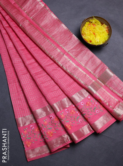 Peach Pink Semi Chanderi - Embroidery