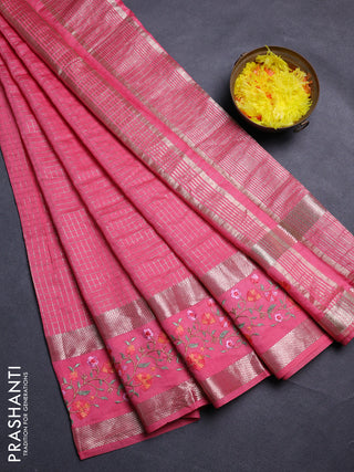 Peach Pink Semi Chanderi - Embroidery