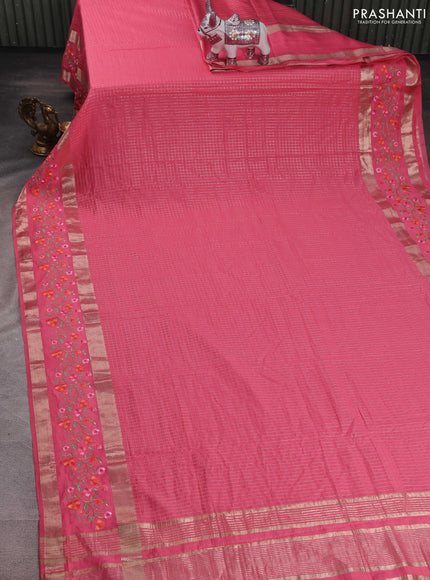 Peach Pink Semi Chanderi - Embroidery