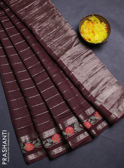 Coffee Brown Semi Chanderi - Embroidery