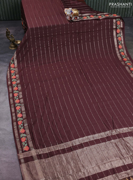 Coffee Brown Semi Chanderi - Embroidery