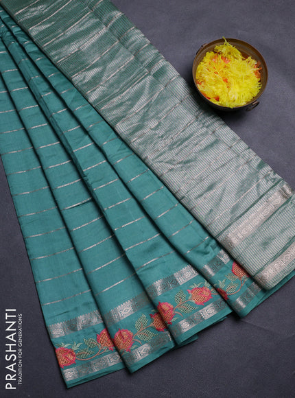 Teal Green Semi Chanderi - Embroidery