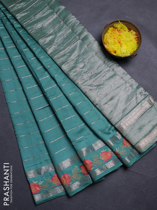 Teal Green Semi Chanderi - Embroidery