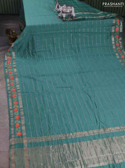 Teal Green Semi Chanderi - Embroidery