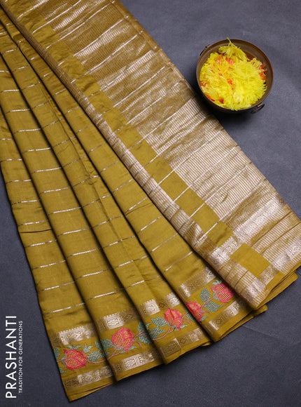Mustard Green Semi Chanderi - Embroidery