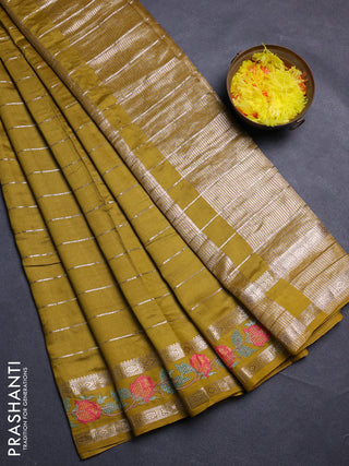 Mustard Green Semi Chanderi - Embroidery