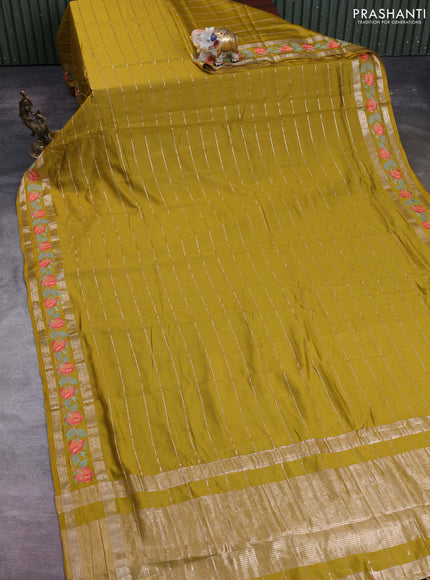 Mustard Green Semi Chanderi - Embroidery