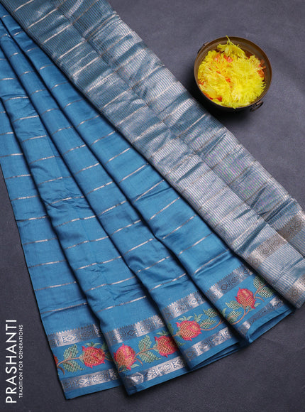 Cs Blue Semi Chanderi - Embroidery