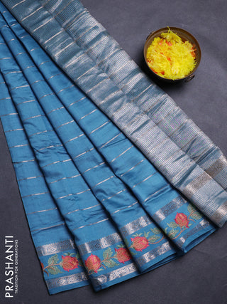 Cs Blue Semi Chanderi - Embroidery