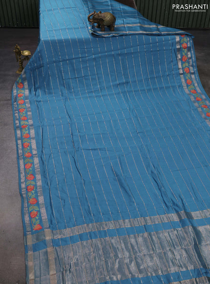 Cs Blue Semi Chanderi - Embroidery