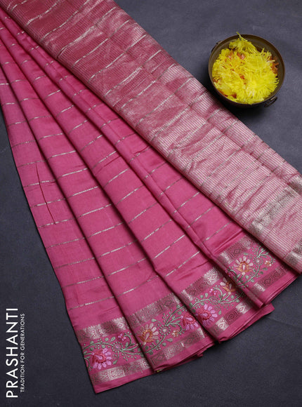 Peach Pink Semi Chanderi - Embroidery