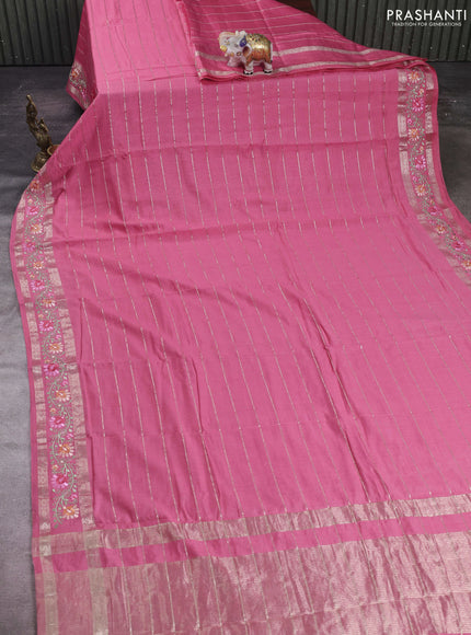 Peach Pink Semi Chanderi - Embroidery