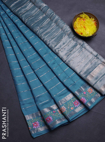 Cs Blue Semi Chanderi - Embroidery