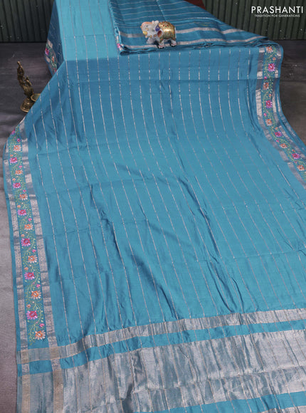 Cs Blue Semi Chanderi - Embroidery