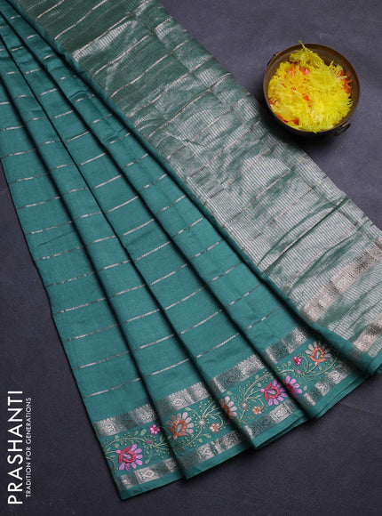 Teal Green Semi Chanderi - Embroidery