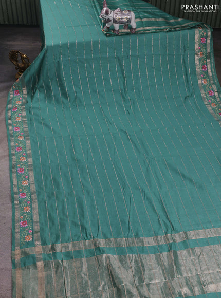 Teal Green Semi Chanderi - Embroidery