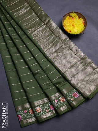 Mehendi Green Semi Chanderi - Embroidery