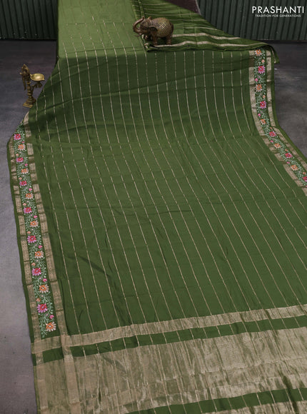 Mehendi Green Semi Chanderi - Embroidery
