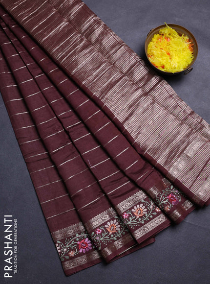 Coffee Brown Semi Chanderi - Embroidery