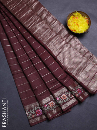 Coffee Brown Semi Chanderi - Embroidery