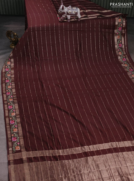 Coffee Brown Semi Chanderi - Embroidery