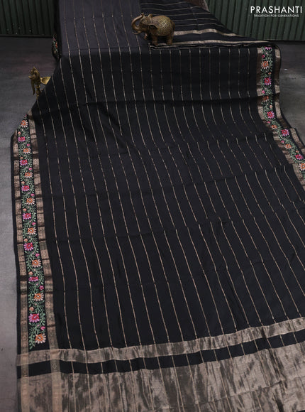 Black Semi Chanderi - Embroidery