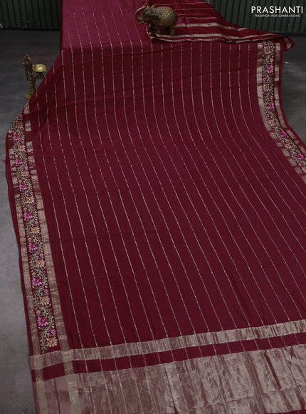 Maroon Semi Chanderi - Embroidery