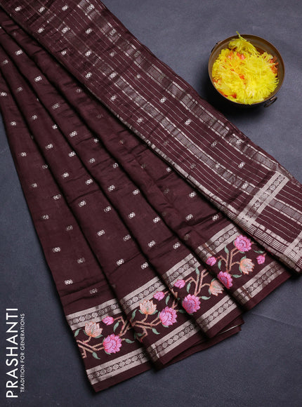 Coffee Brown Semi Chanderi - Embroidery