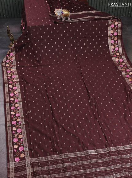 Coffee Brown Semi Chanderi - Embroidery
