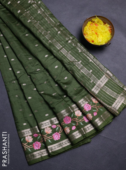 Sap Green Semi Chanderi - Embroidery