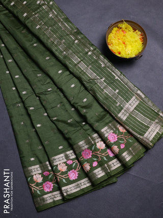 Sap Green Semi Chanderi - Embroidery