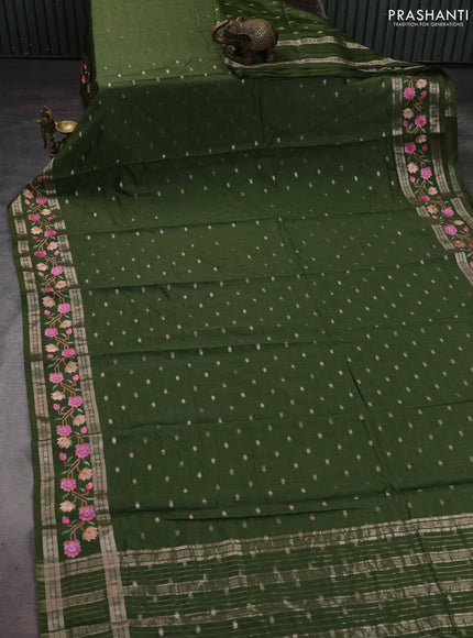 Sap Green Semi Chanderi - Embroidery
