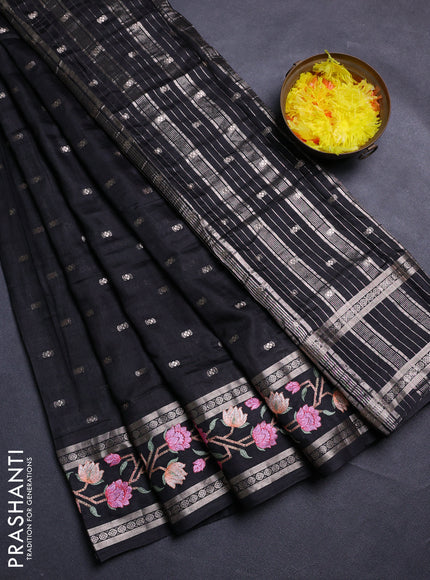 Black Semi Chanderi - Embroidery