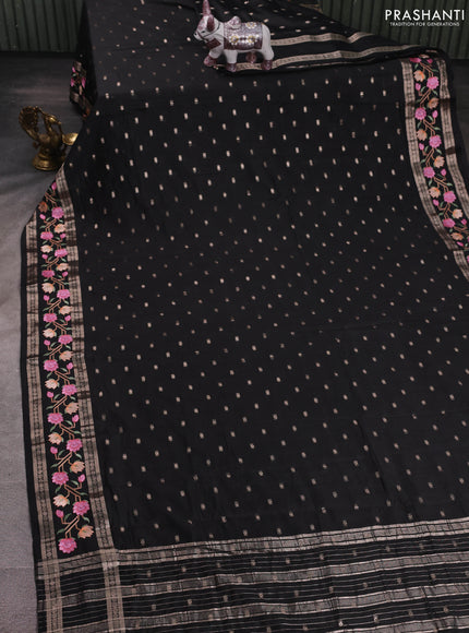 Black Semi Chanderi - Embroidery
