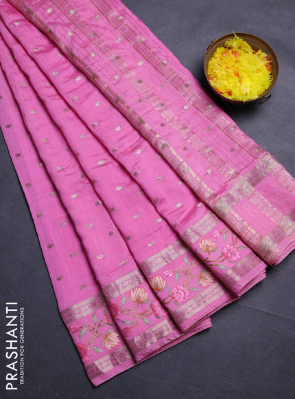 Peach Pink Semi Chanderi - Embroidery